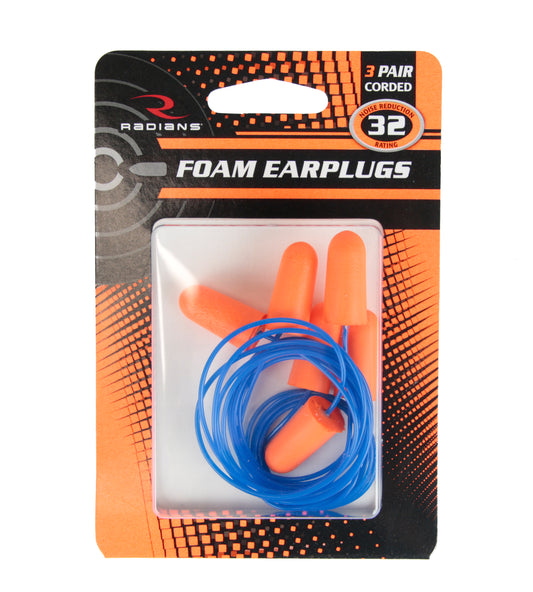 Radians Foam Ear Plugs Corded 3pck